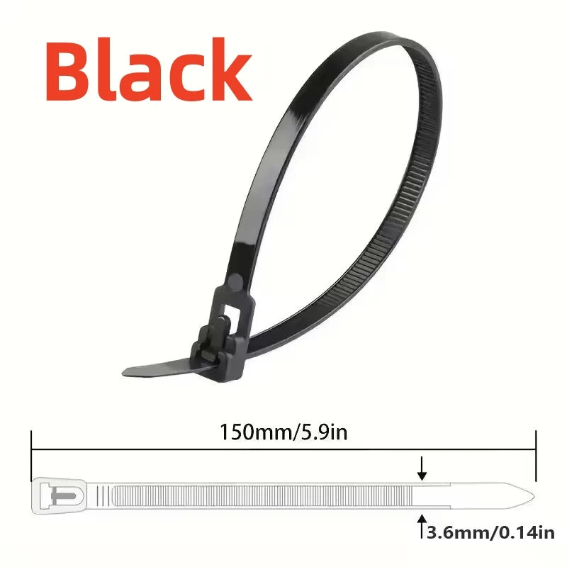 1000/100Pcs Reusable Cable Ties Cable Lock Loop Nylon Ties Removable Recyclable Mixed Colours Black White Cable Ties