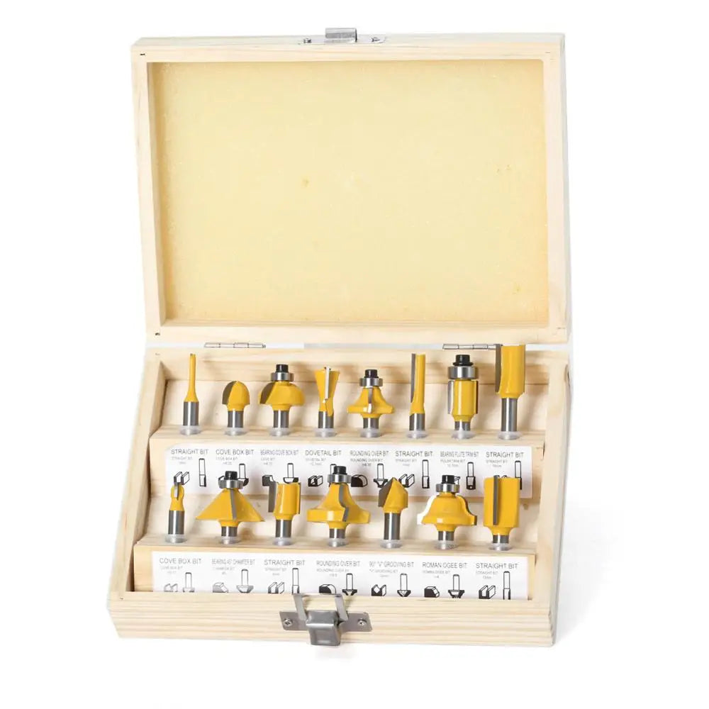 15-Piece 1/4" Router Bit Set – Tungsten Carbide Wood Milling Cutters | Gearelo