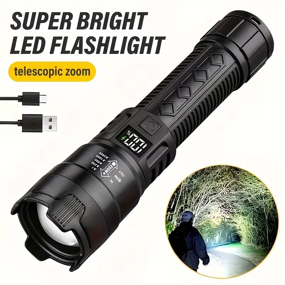 P50 LED Tactical Flashlight 2000LM – Zoom, LCD Display & Type-C Rechargeable | Gearelo