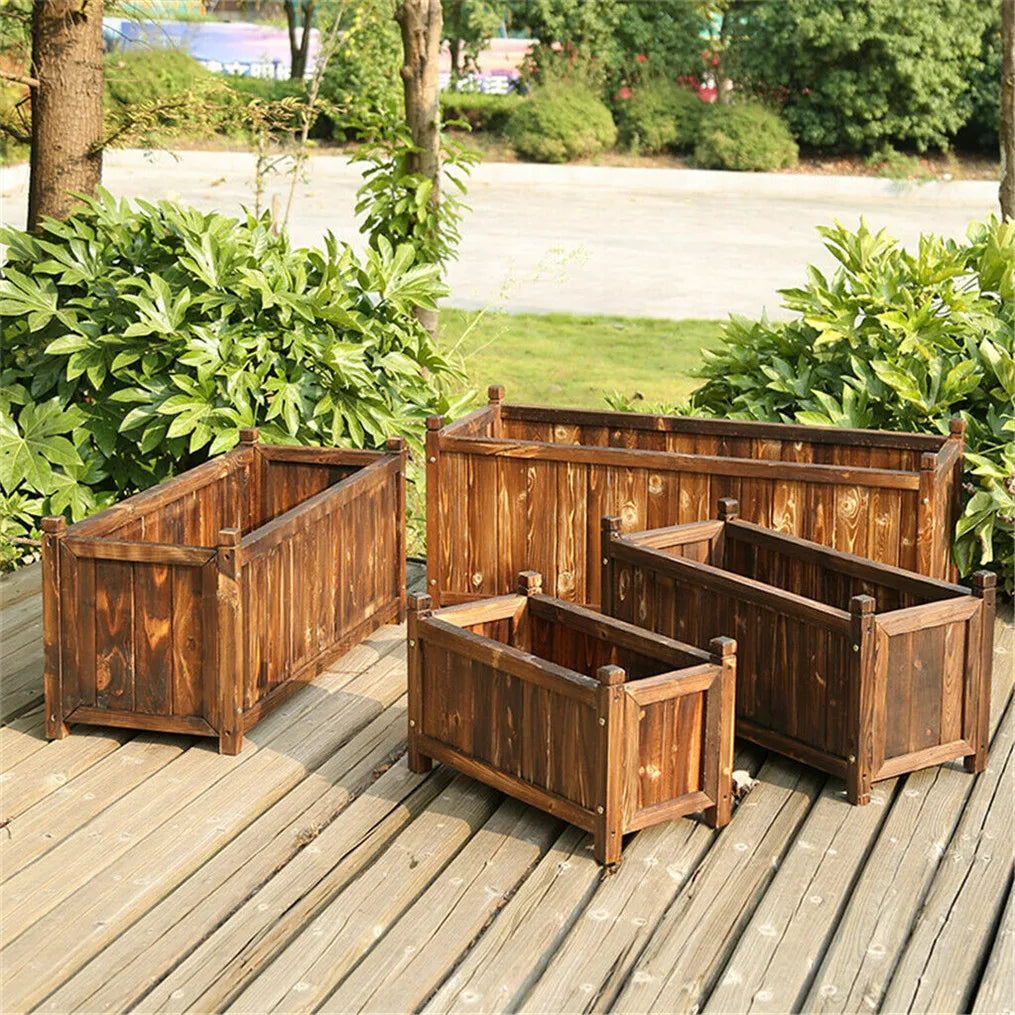 Wooden Raised Flower Bed Planter – Indoor/Outdoor Vegetable & Herb Box – Dark Brown S | Gearelo