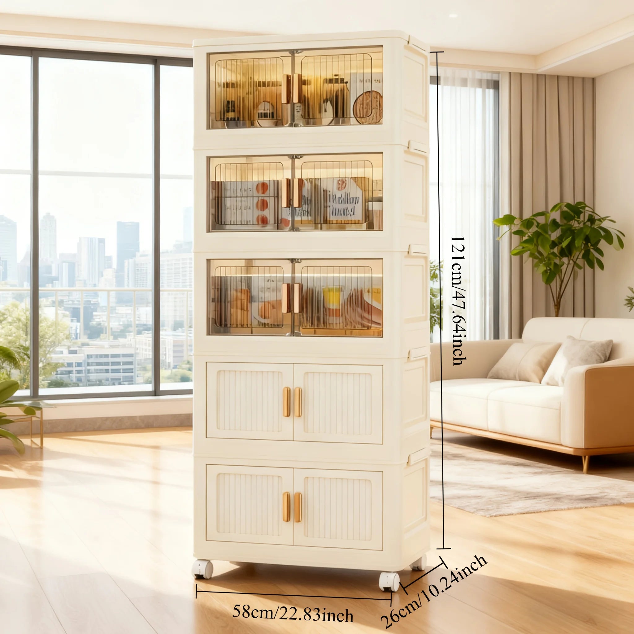 Foldable Storage Cabinet 3–5 Tier – No-Assembly Organizer with Wheels | Gearelo