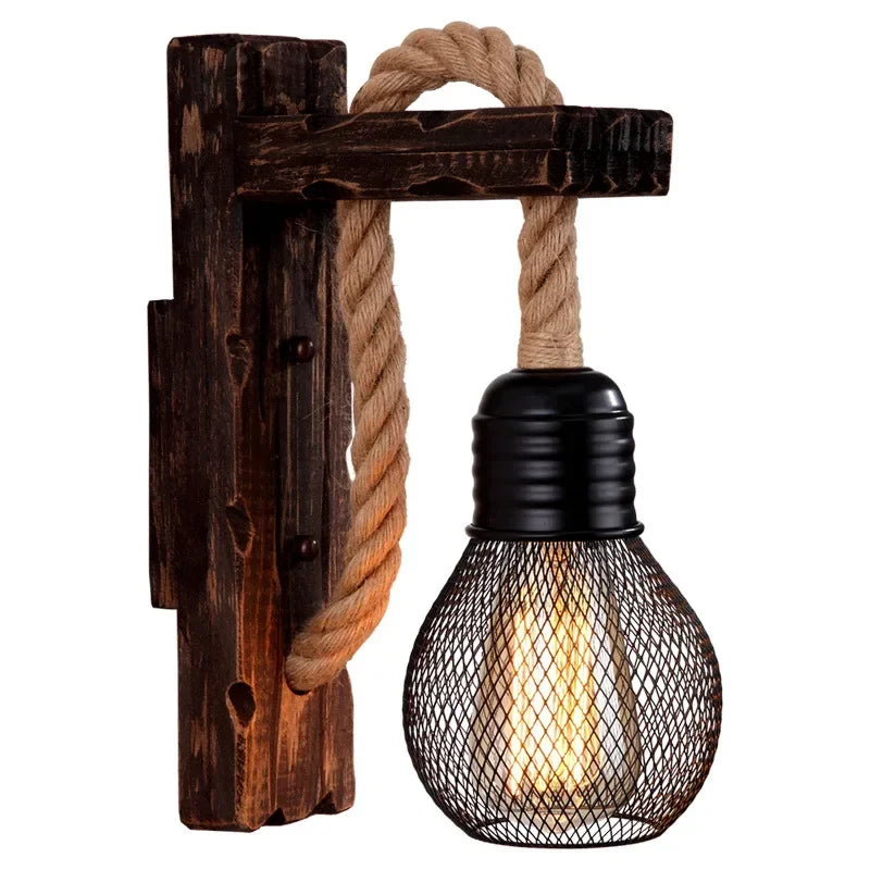 Industrial Wall Sconce – Vintage Black Metal & Wood Farmhouse Light | Gearelo