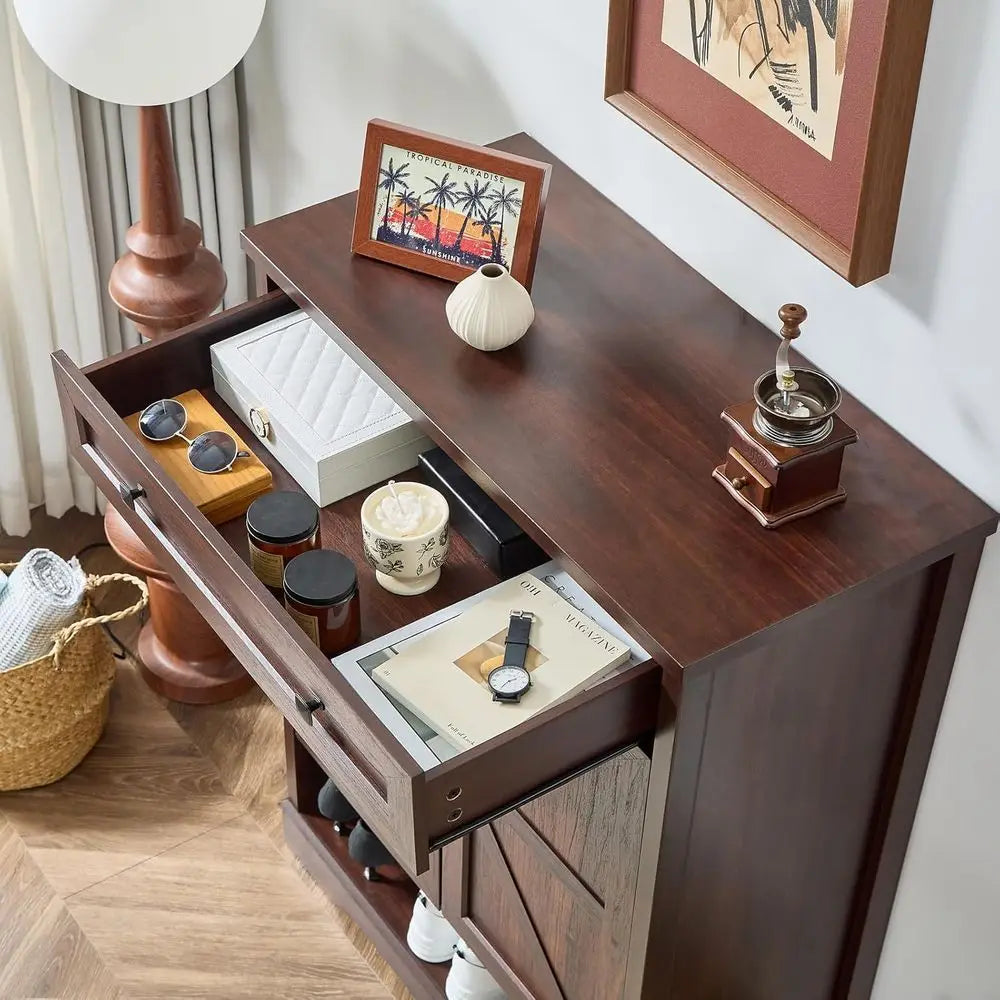 5-Tier Narrow Shoe Cabinet – Cherry Wood Finish for Entryway & Hallway | Gearelo