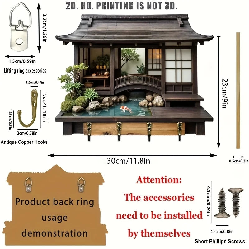 Japanese Retro Wooden Key Hook – Wall-Mounted Porch & Kitchen Organizer, 1 or 2pc | Gearelo