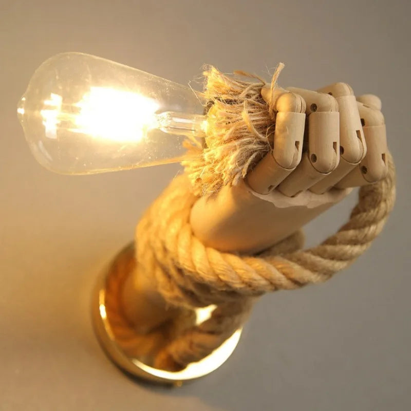 Retro Robot Wall Lamp – Hemp Rope USB-Charged Decorative Light | Gearelo