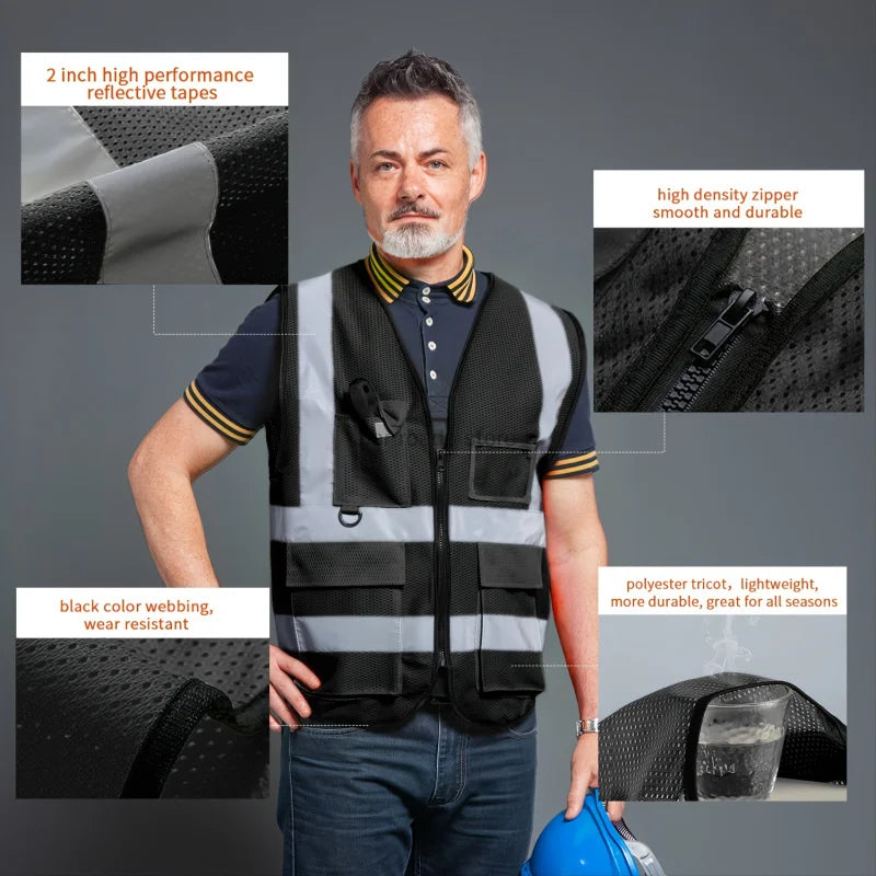 Reflective Safety Vest – ANSI/ISEA Hi-Vis with Zipper Front & Pockets | Gearelo
