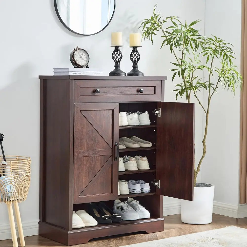 5-Tier Narrow Shoe Cabinet – Cherry Wood Finish for Entryway & Hallway | Gearelo