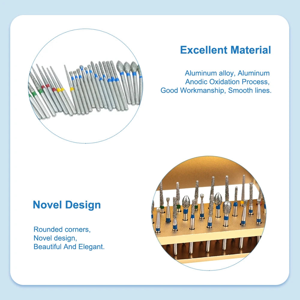 Diamond Bur Set 30pc – High Speed Rotary Drill Bits with Sterilization Block | Gearelo
