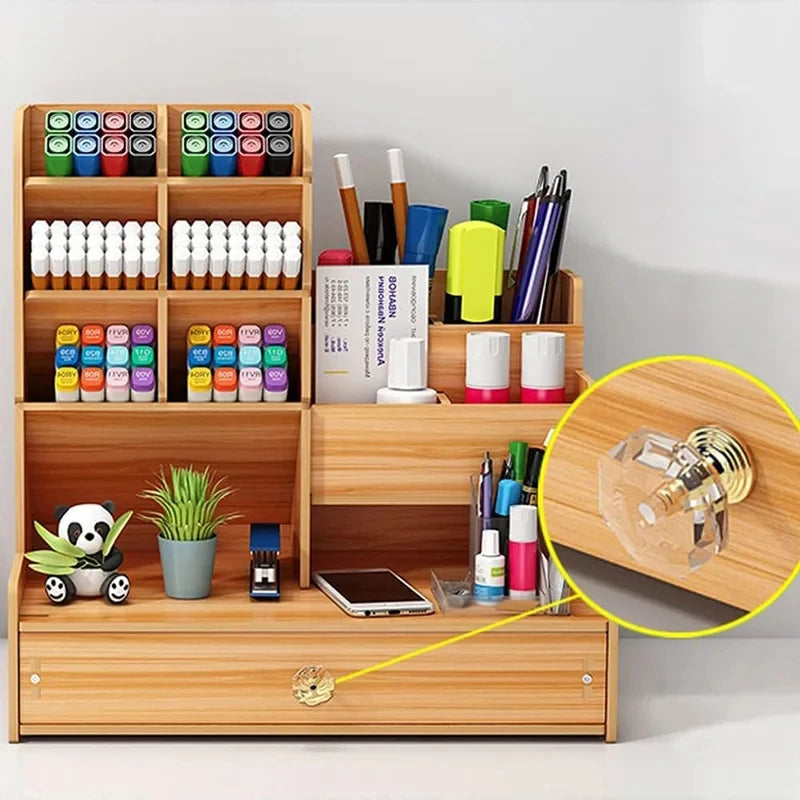 Wooden Desk Organizer with Drawer – Large DIY Desktop Pen & Stationery Holder | Gearelo
