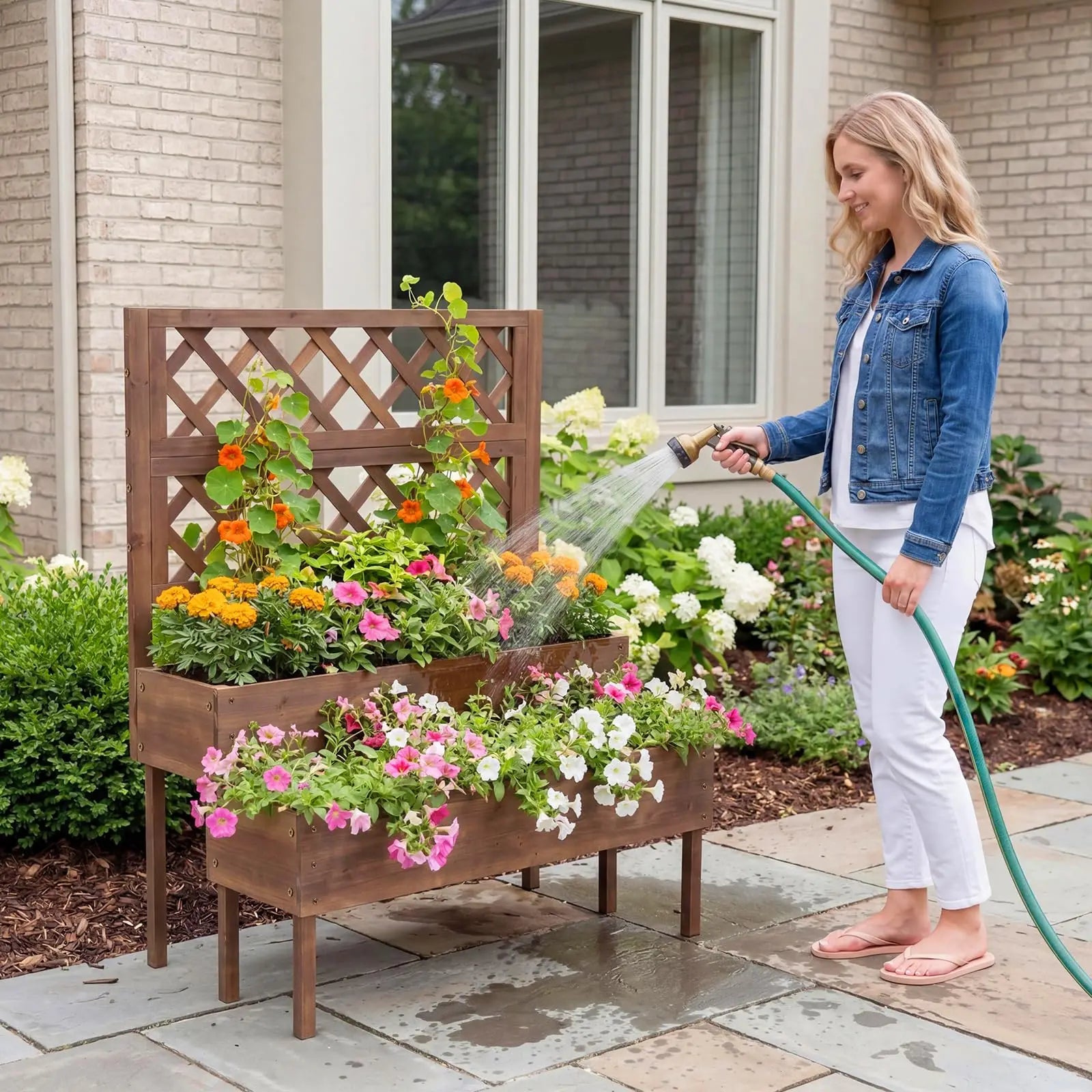 Wooden Raised Garden Bed with Trellis – 2-Tier Elevated Planter | Gearelo