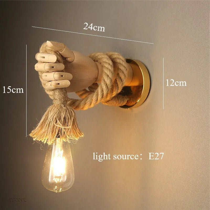 Retro Robot Wall Lamp – Hemp Rope USB-Charged Decorative Light | Gearelo
