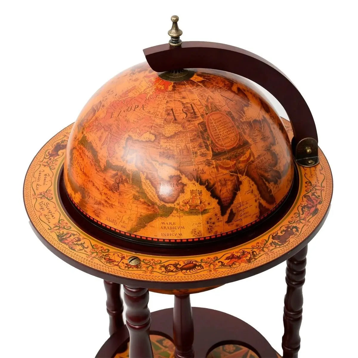36" Vintage Italian Wood Globe Bar Stand – World Map Bottle Rack with Wheels | Gearelo