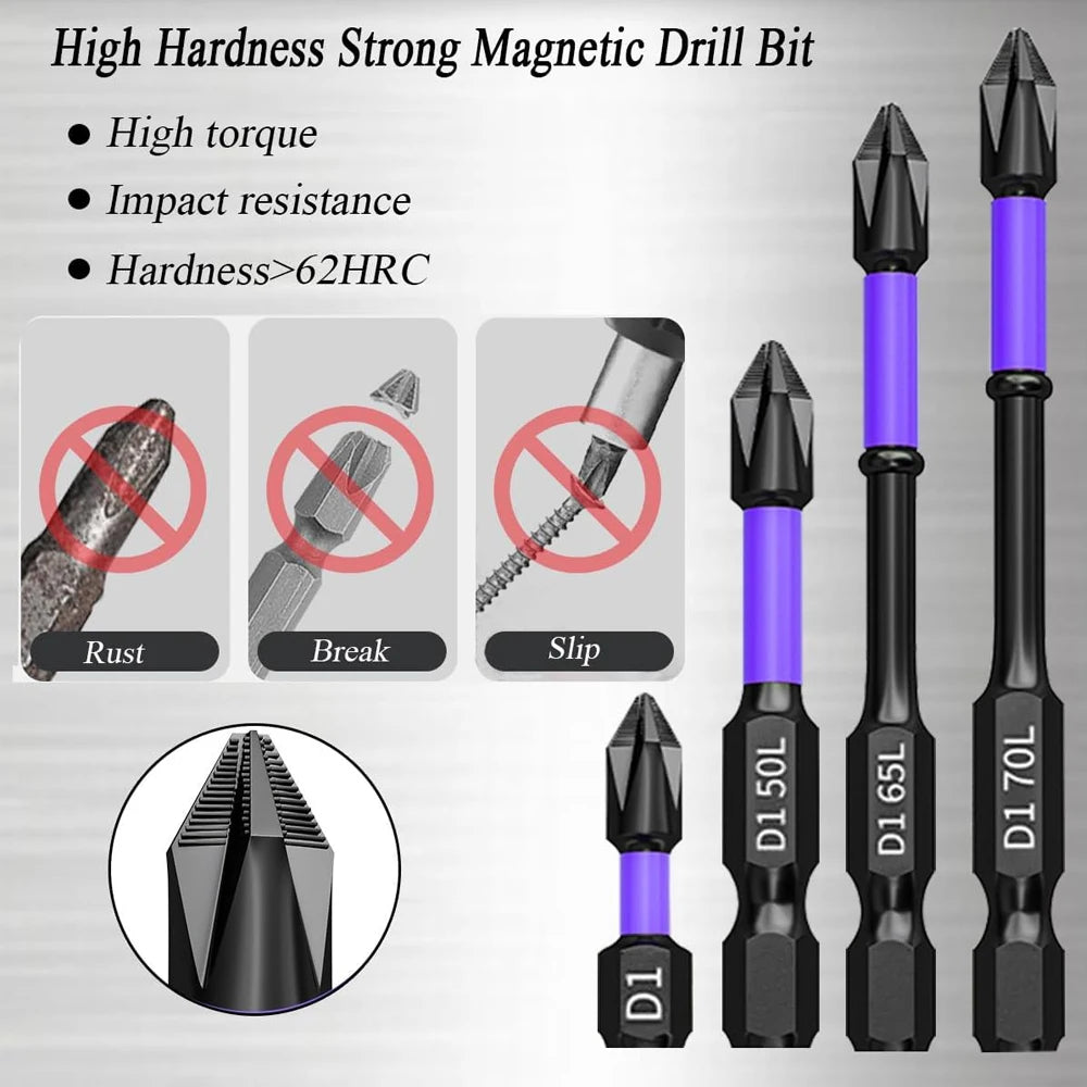 Magnetic Impact Screwdriver Bits – 6 or 12pc Non-Slip Phillips Hex Shank | Gearelo