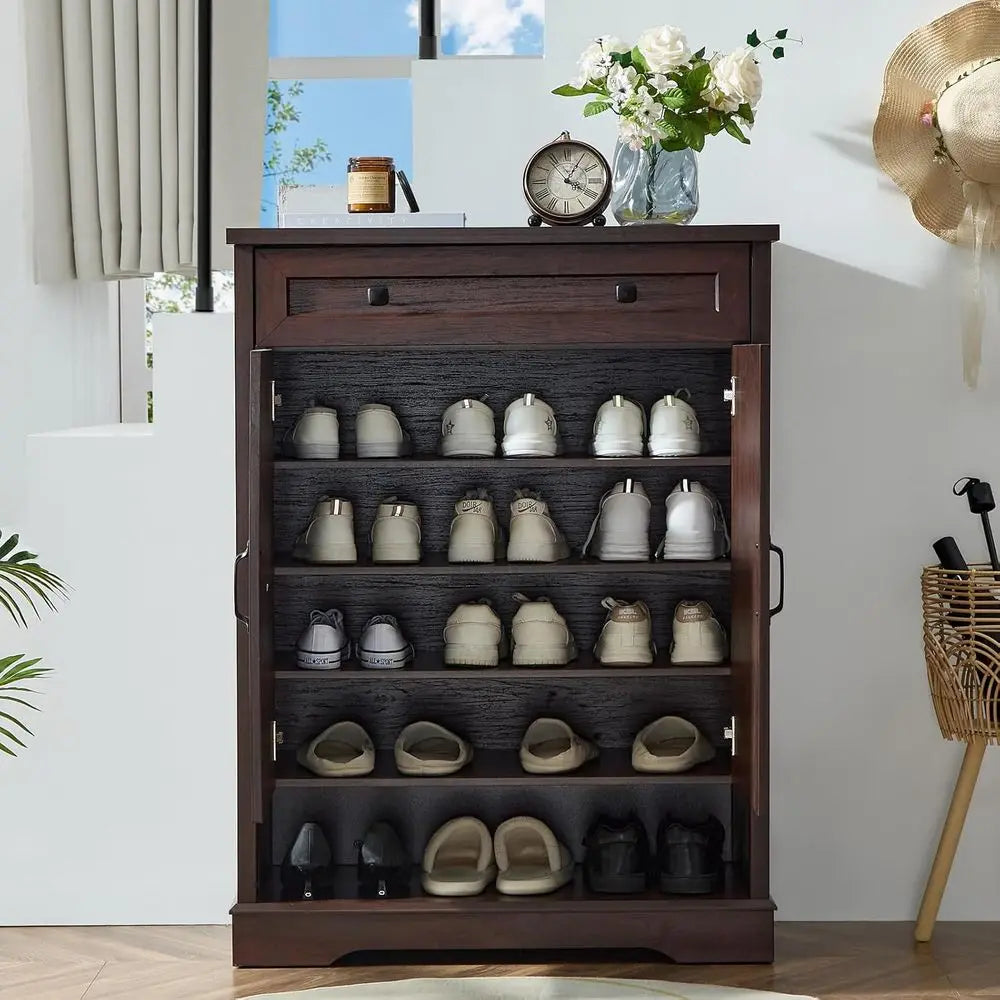 5-Tier Narrow Shoe Cabinet – Cherry Wood Finish for Entryway & Hallway | Gearelo