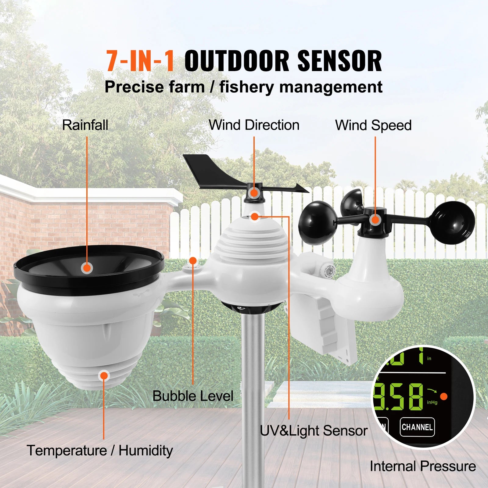 7-in-1 Wi-Fi Weather Station – 7.5" Color Display & Solar Outdoor Sensor