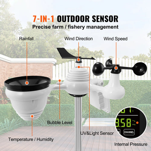 7-in-1 Wi-Fi Weather Station – 7.5" Color Display & Solar Outdoor Sensor