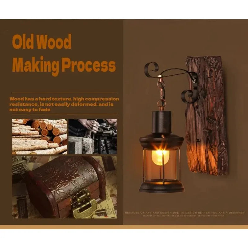 Industrial Wood Wall Sconce – Antique Rustic Lamp with Wood Accent | Gearelo