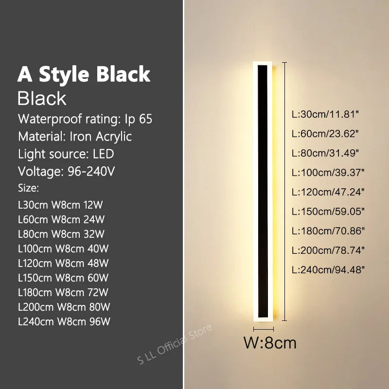 IP65 Outdoor LED Wall Sconce – Waterproof Long Strip Aluminum Light, 3000–6000K | Gearelo