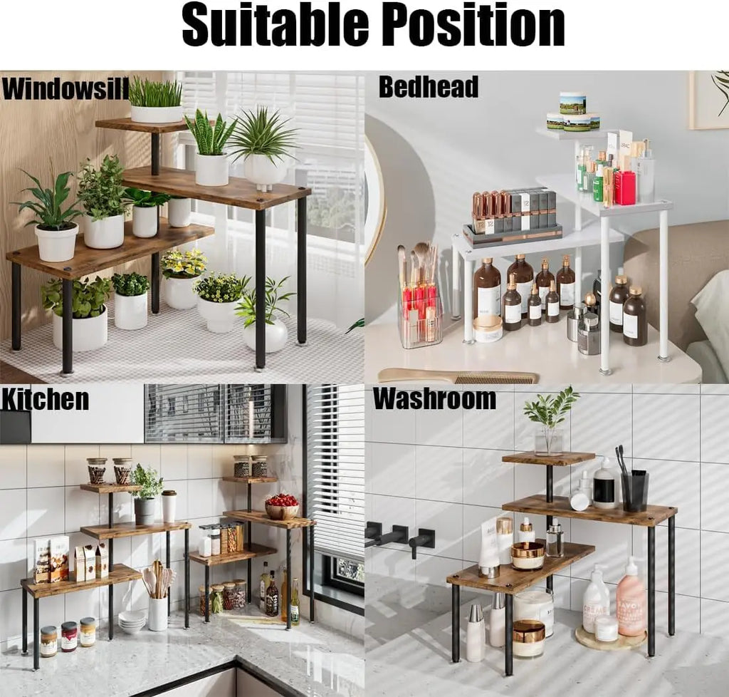3-Tier Corner Shelf Organizer — Wood & Metal Countertop Storage for Kitchen & Bathroom | Gearelo