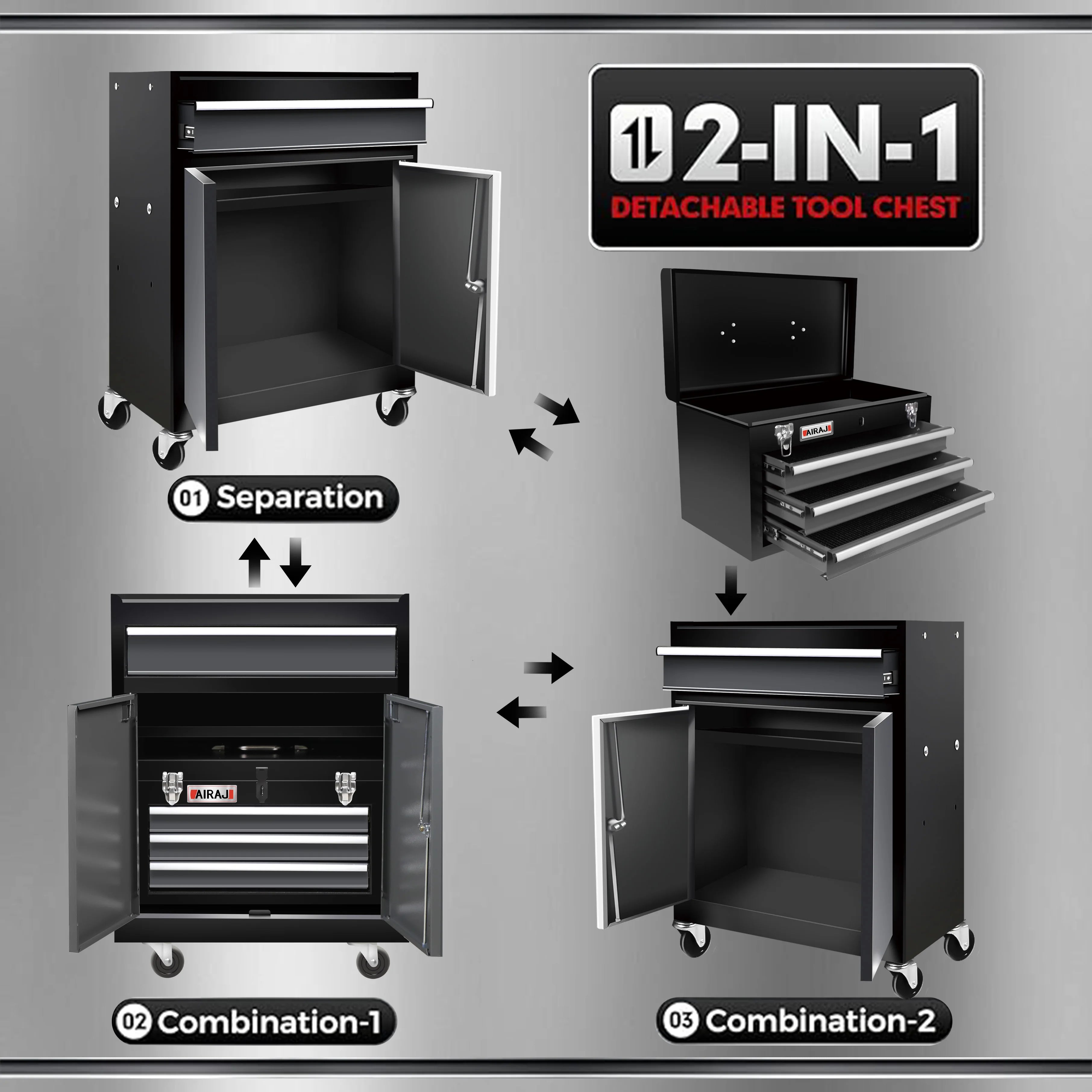 Rolling Tool Chest Cabinet – 4-Drawer Lockable Metal Toolbox with Padded Top | Gearelo