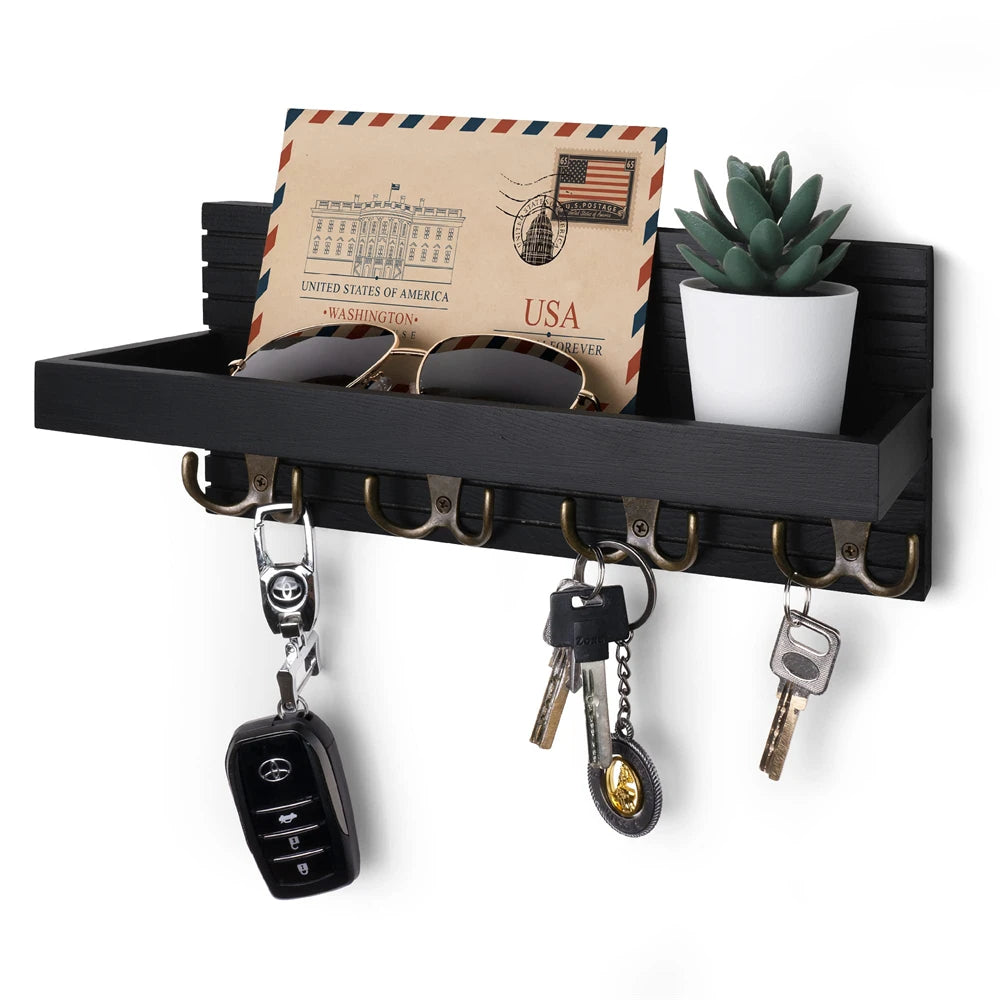 Wooden Key Holder Wall Organizer – 4-Hook Mail Rack for Entryway Keys & Sunglasses | Gearelo