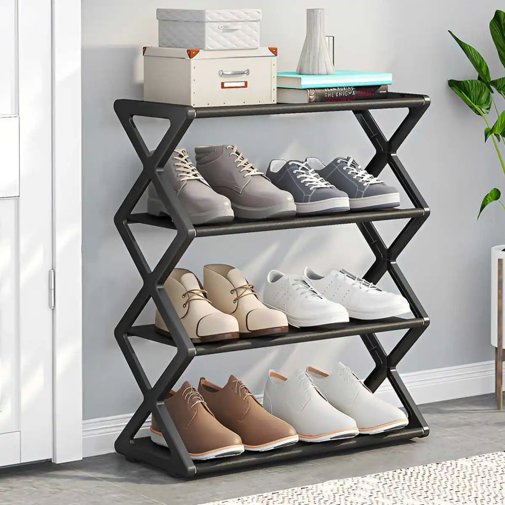 4-Tier X-Type Shoe Rack Organizer – Multifunctional Home & Dorm | Gearelo