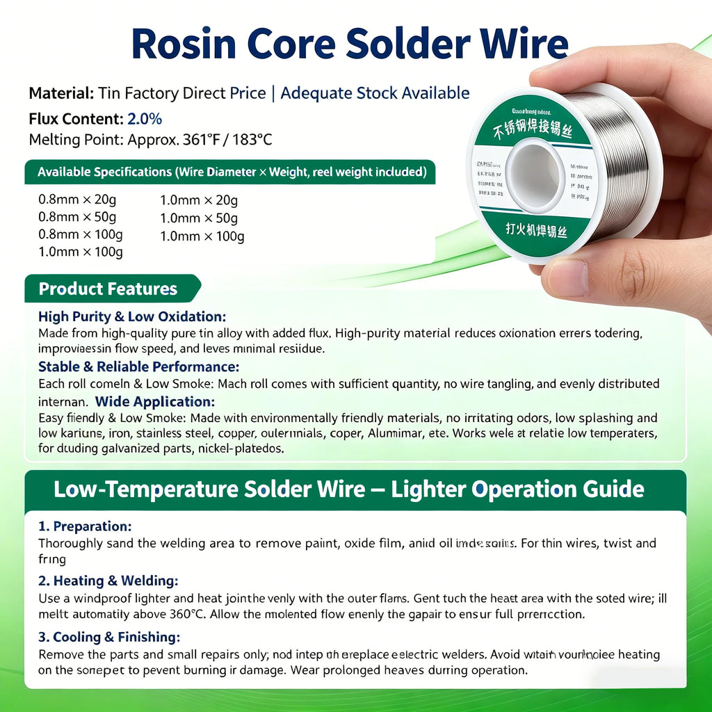 Rosin Core Soldering Tin Wire – 0.8/1.0mm Electrical Welding, 20–100g – 0.8mm50g 1pcs | Gearelo