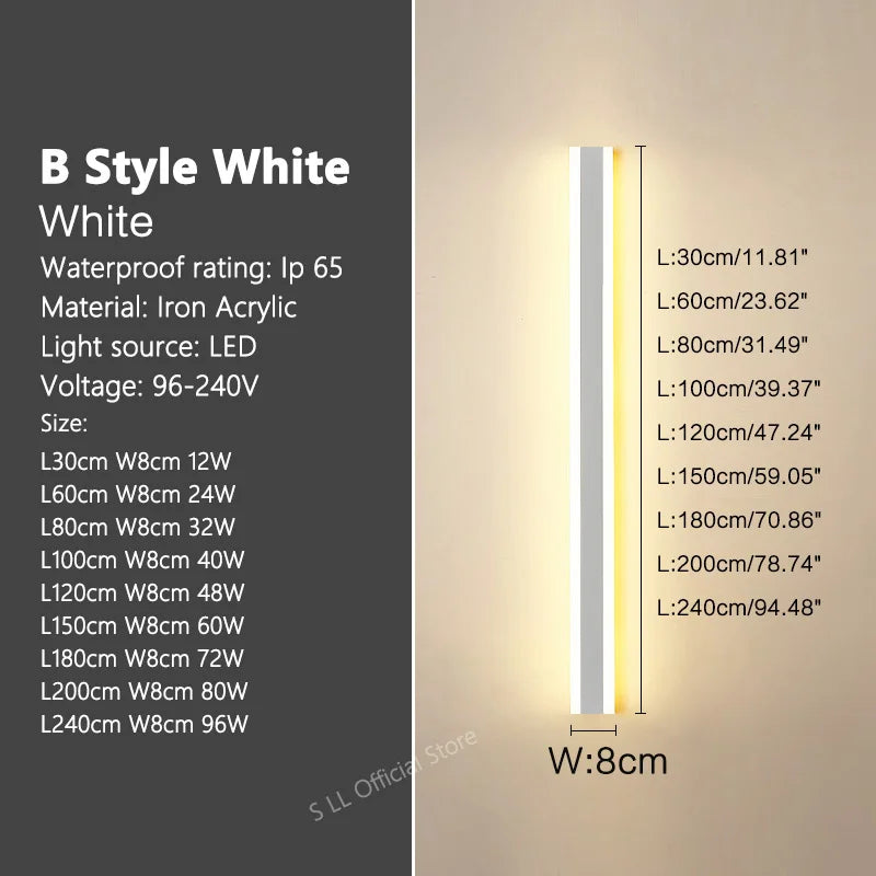 IP65 Outdoor LED Wall Sconce – Waterproof Long Strip Aluminum Light, 3000–6000K | Gearelo