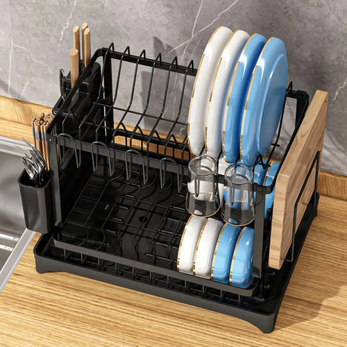 2-Tier Rotating Dish Drying Rack – 360° Swivel with Drainboard – L | Gearelo
