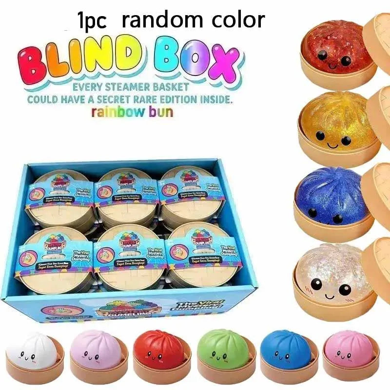 Mystery Dumpling Squishy Blind Box — Stress Relief Fidget Toy, Random Color Surprise, Soft TPR Bun | Gearelo