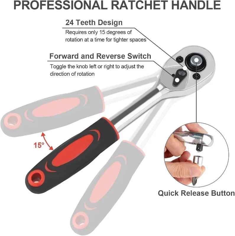 46-Piece 1/4" Drive Socket & Ratchet Set – Metric Compact Car & Home Toolkit | Gearelo