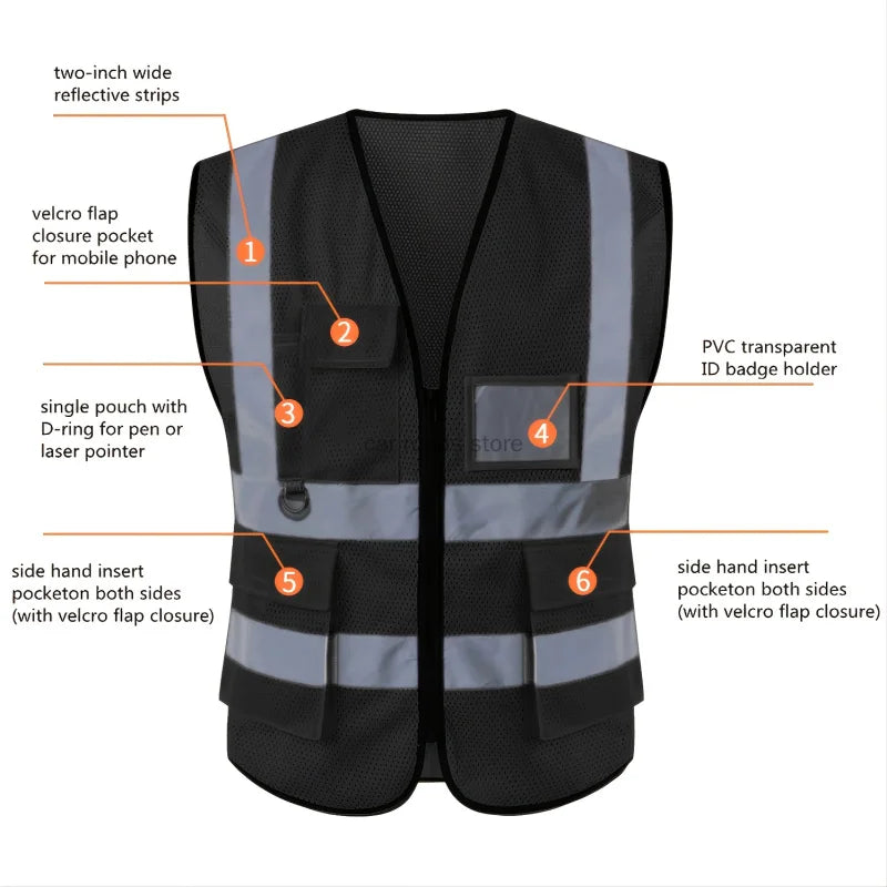 Reflective Safety Vest – ANSI/ISEA Hi-Vis with Zipper Front & Pockets | Gearelo