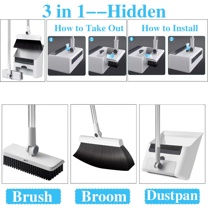 3-in-1 Broom and Dustpan Set – Long Handle Floor Brush Combo | Gearelo