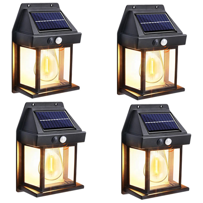 Solar Motion Sensor Outdoor Wall Light – Filament LED Garden Lamp, 1–4pc | Gearelo