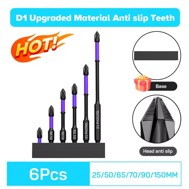 Magnetic Impact Screwdriver Bits – 6 or 12pc Non-Slip Phillips Hex Shank | Gearelo
