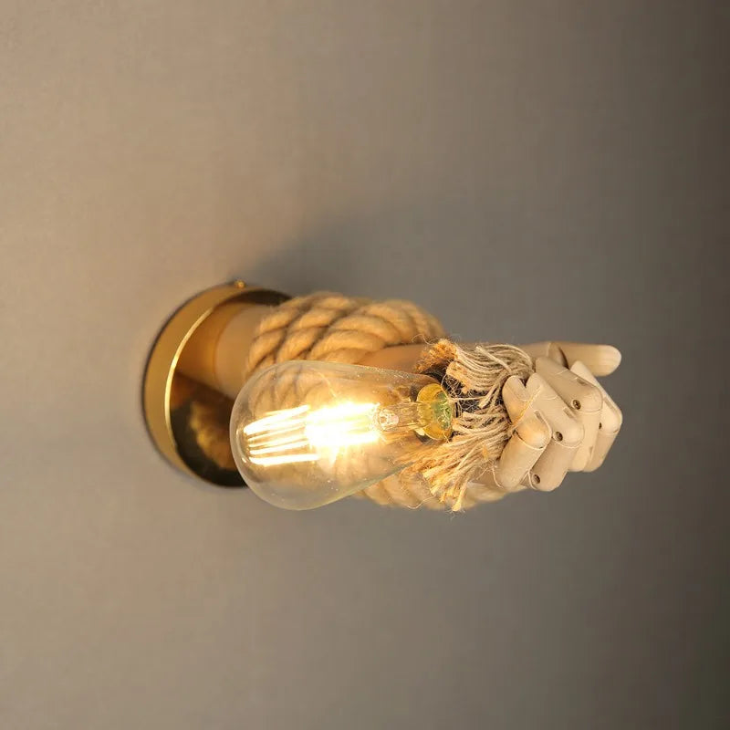 Retro Robot Wall Lamp – Hemp Rope USB-Charged Decorative Light – right hand | Gearelo