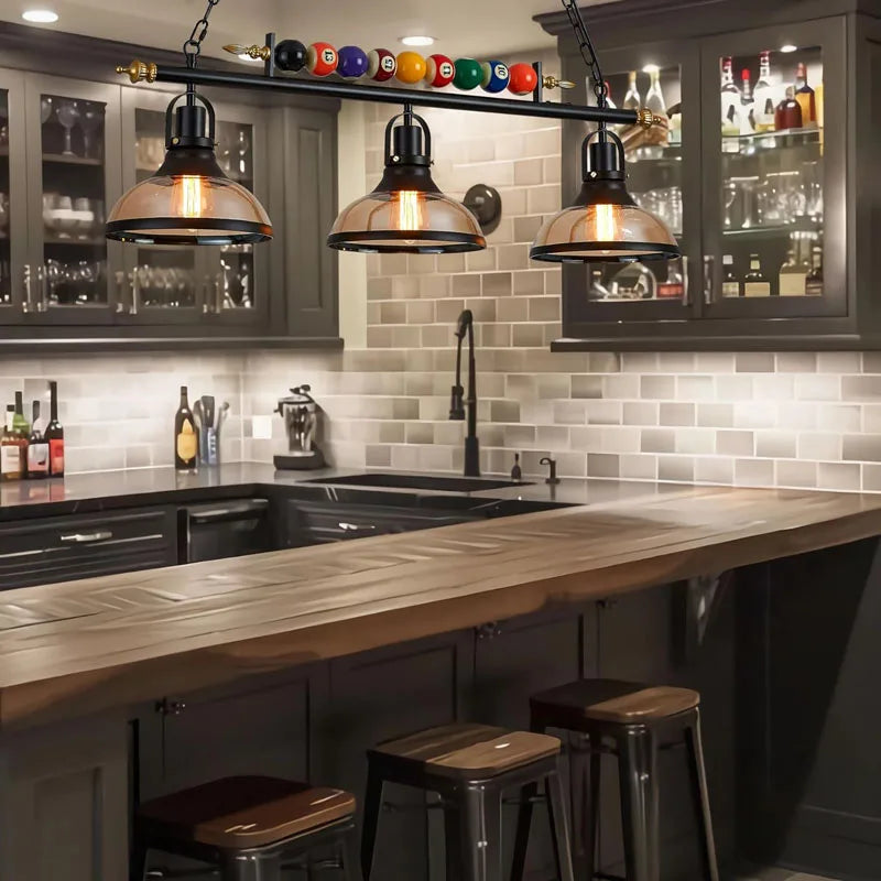 Retro Billiard LED Pendant Lamp – 3-Shade Adjustable Industrial Chandelier | Gearelo