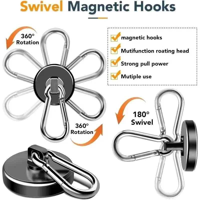 Heavy Duty Magnetic Hook with 360° Swivel Carabiner – Fridge & Outdoor – L20-(Black) | Gearelo