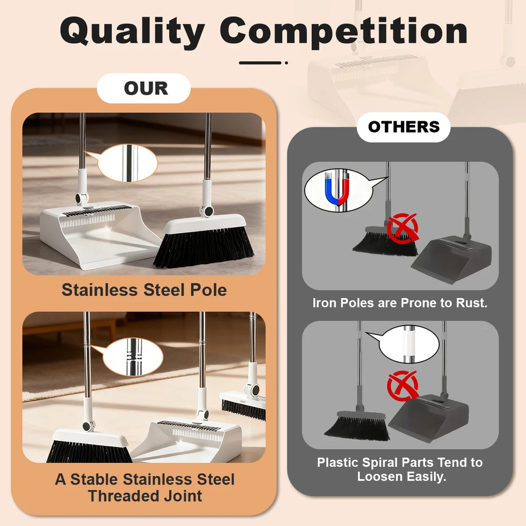 3-in-1 Broom and Dustpan Set – Long Handle Floor Brush Combo | Gearelo