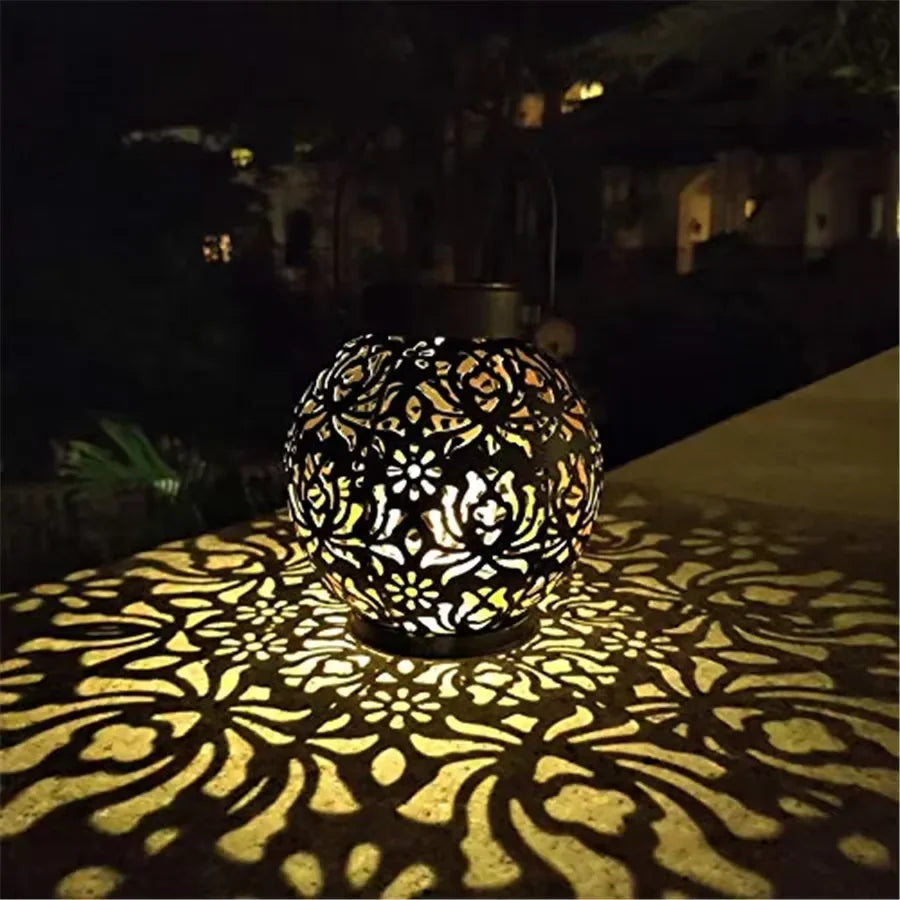 Solar Iron Art Hanging Light – Hollow LED Waterproof Garden Projection Lamp | Gearelo