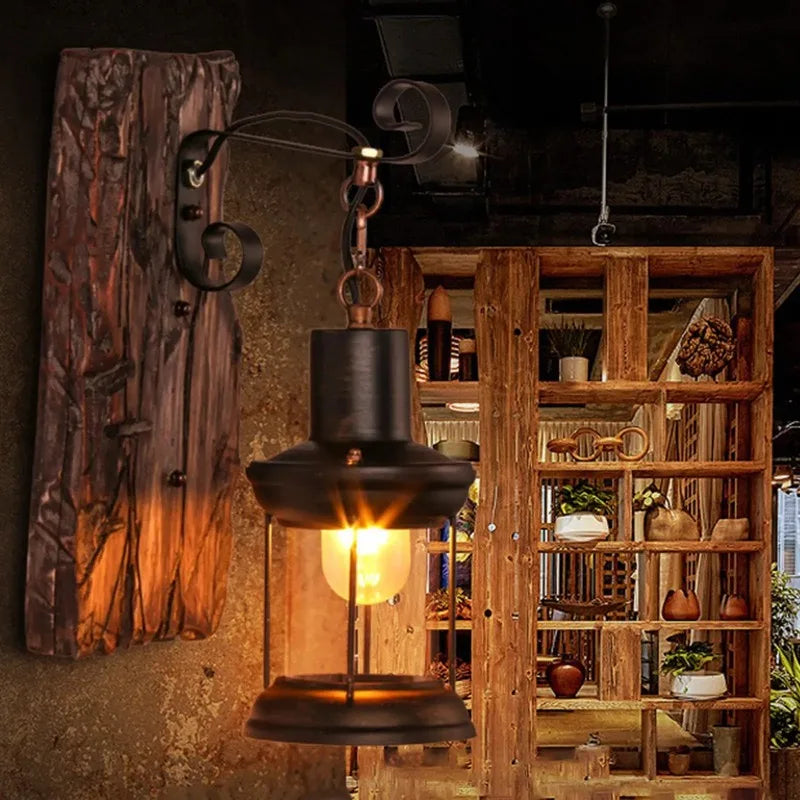 Industrial Wood Wall Sconce – Antique Rustic Lamp with Wood Accent | Gearelo