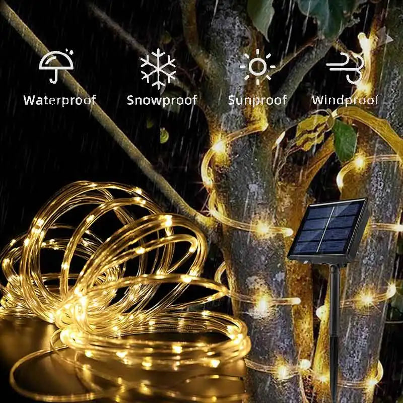 Solar Rope String Lights – Waterproof Outdoor Garden Fairy Lights – Warm White | Gearelo