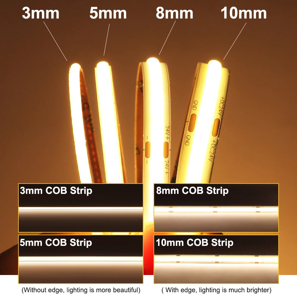 COB LED Strip Light 12V/24V Dimmable – Flexible Tape, Multiple Colors – 24V | Gearelo