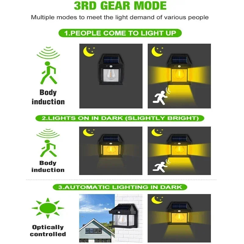 Solar Motion Sensor Outdoor Wall Light – Filament LED Garden Lamp, 1–4pc | Gearelo