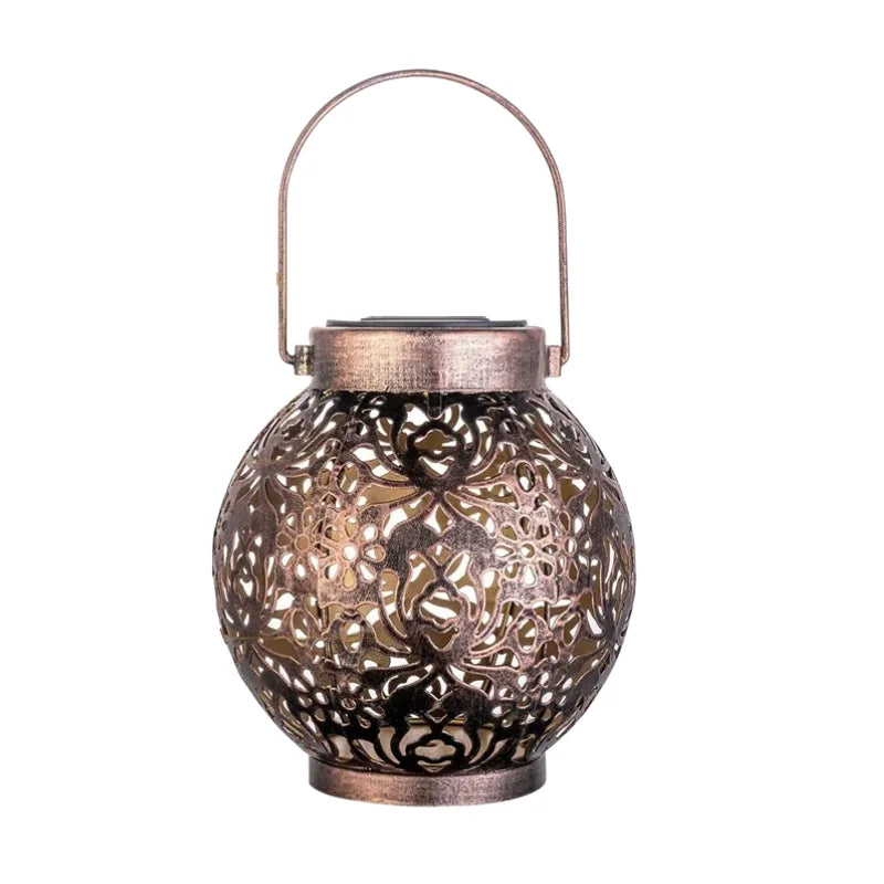 Solar Hanging Lantern Light – Hollow Wrought Iron LED Outdoor Garden Decor | Gearelo