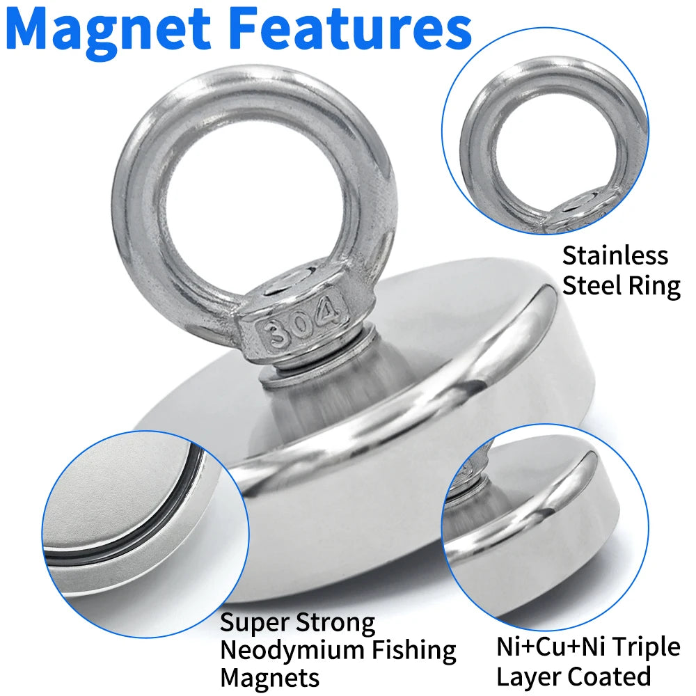 N52 Neodymium Salvage Fishing Magnet – 16–42mm Heavy-Duty Rare Earth Hook | Gearelo