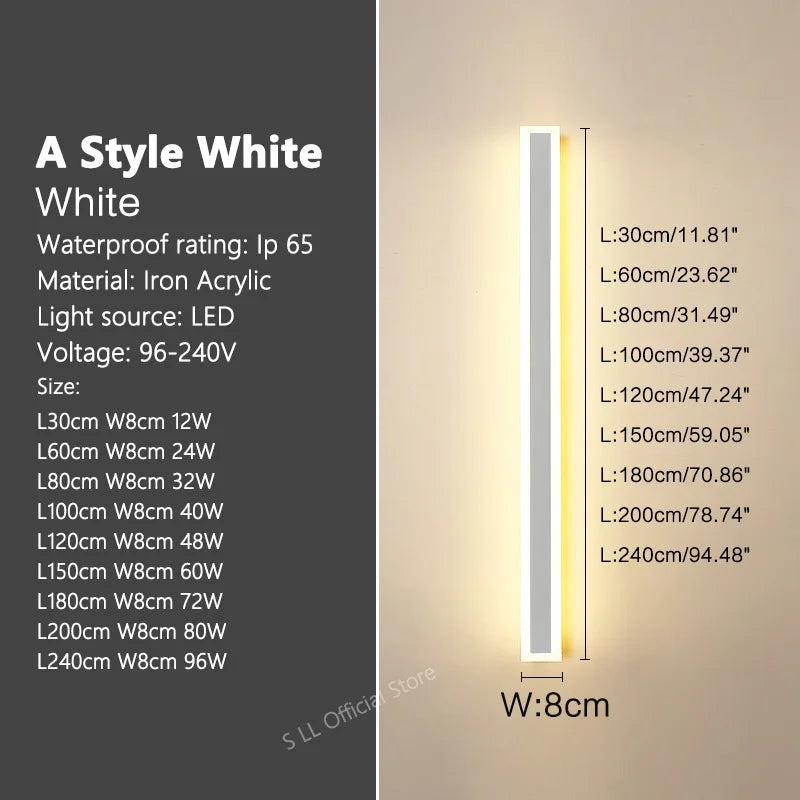 IP65 Outdoor LED Wall Sconce – Waterproof Long Strip Aluminum Light, 3000–6000K | Gearelo