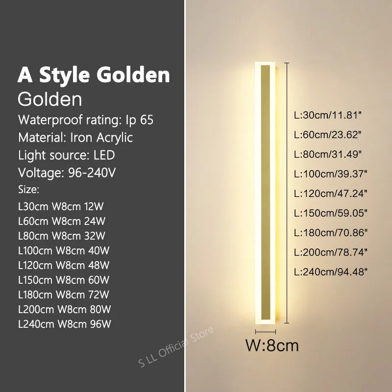 IP65 Outdoor LED Wall Sconce – Waterproof Long Strip Aluminum Light, 3000–6000K | Gearelo