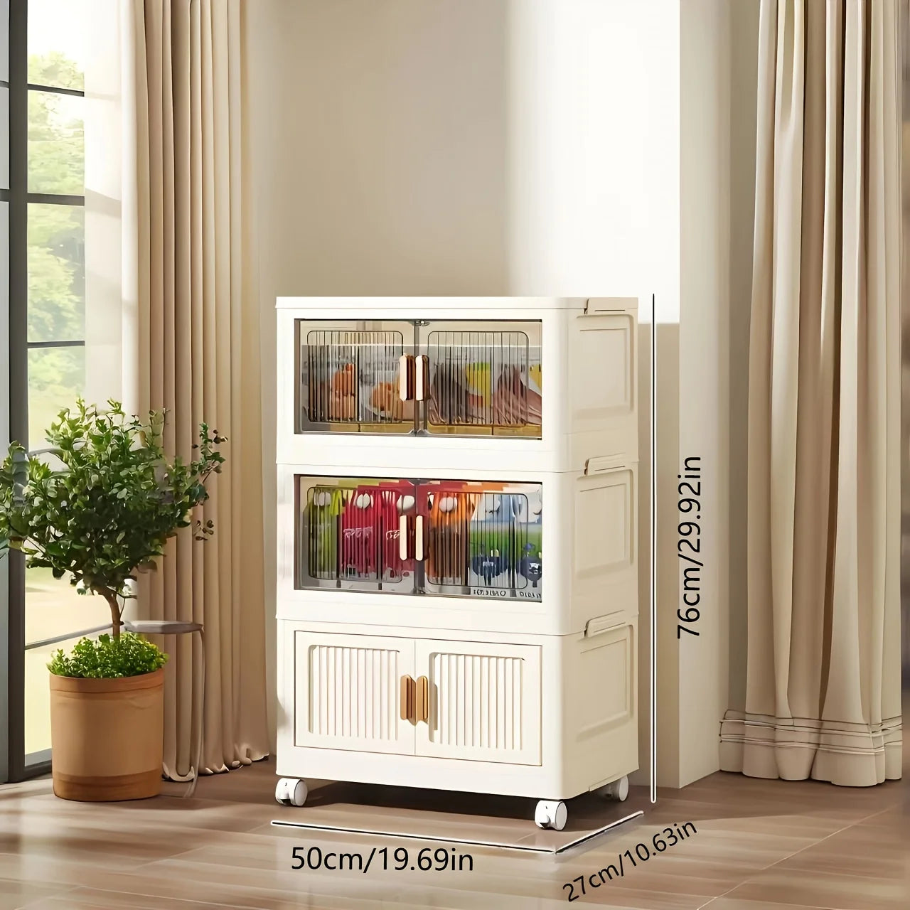 Foldable Storage Cabinet 3–5 Tier – No-Assembly Organizer with Wheels | Gearelo