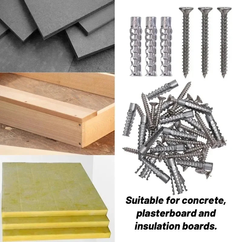 Hollow Wall Anchor Kit – 6/8mm Metal Expansion Screws & Plastic Plugs – 6mm | Gearelo